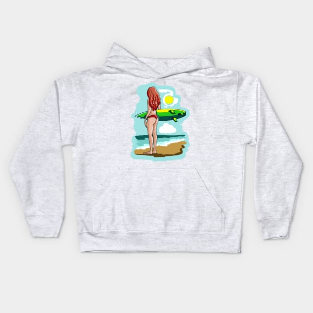 Surfer Girl Kids Hoodie by Daria Popkova